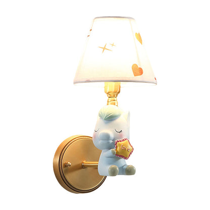 Rynx | Kids Cartoon Pony Metal Wall Light Single-Head Wall Lamp for Bedroom in Pink/Blue