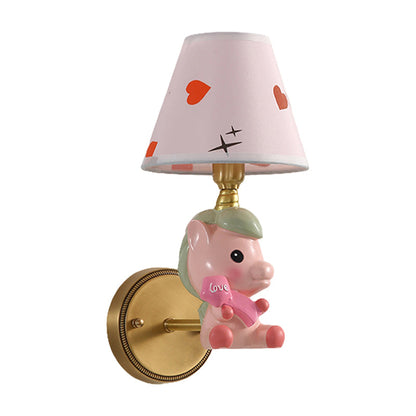Rynx | Barrel Metal Wall Lamp Children Single Light Pink/Blue Wall Mounted Lighting with Cartoon Pony Base