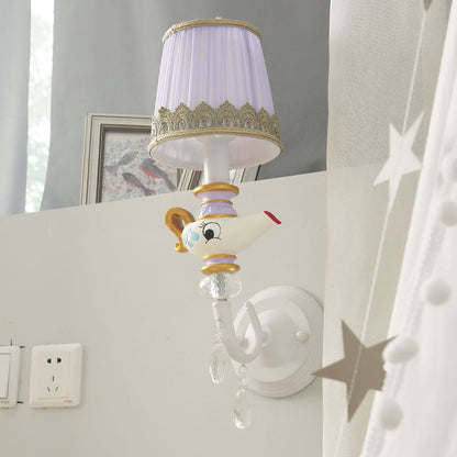 Rynx | 1 Head Indoor Wall Lighting Contemporary White-Gold Wall Lamp with Barrels Fabric Shade and Teapot Deco