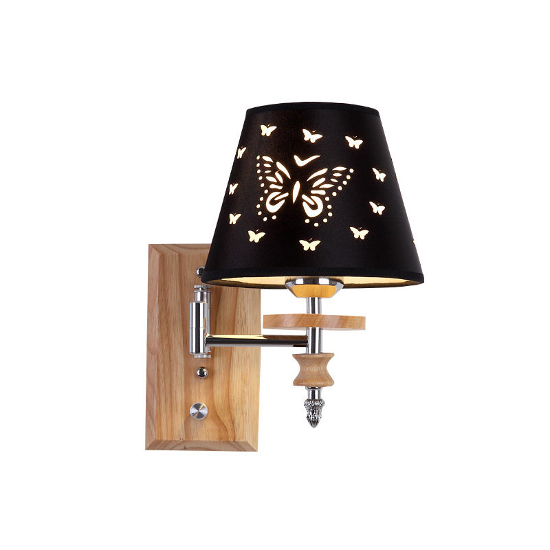 Rynx | Black Faux Fabric Wall Lamp Children 1/2 Lights Wooden Wall Mounted Lamp with Butterfly Pattern