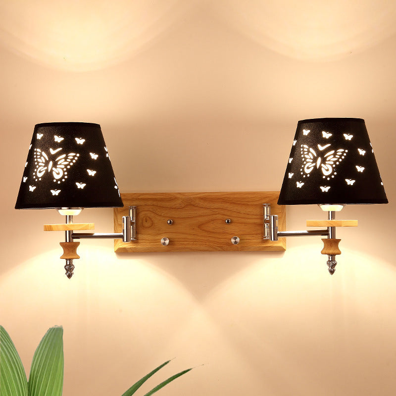 Rynx | Black Faux Fabric Wall Lamp Children 1/2 Lights Wooden Wall Mounted Lamp with Butterfly Pattern
