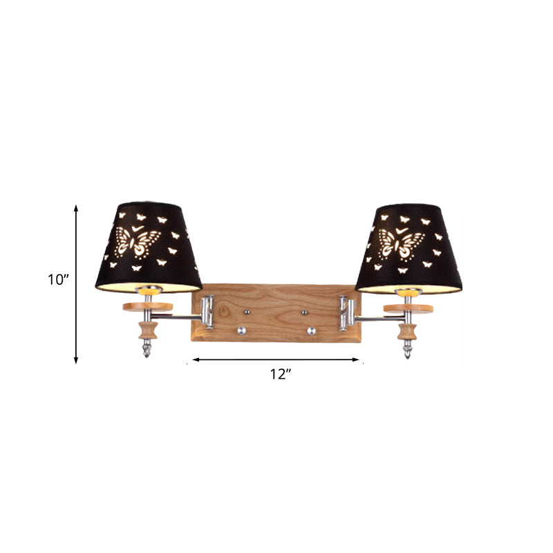 Rynx | Black Faux Fabric Wall Lamp Children 1/2 Lights Wooden Wall Mounted Lamp with Butterfly Pattern