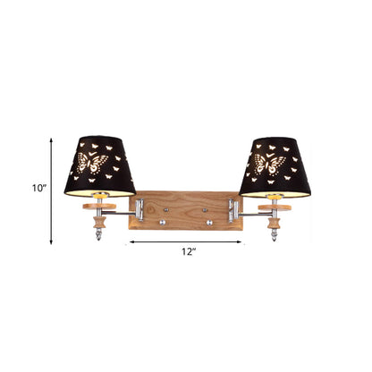 Rynx | Black Faux Fabric Wall Lamp Children 1/2 Lights Wooden Wall Mounted Lamp with Butterfly Pattern