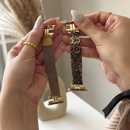Rynx | Luxury Gold Magnetic iWatch Bands – Leopard Pattern & Mesh Milanese Straps for Apple Watch