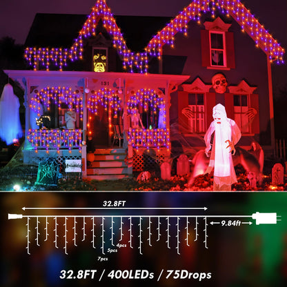 Rynx | Knonew 33Ft 400 Led Orange Purple Halloween String Lights, 8 Modes, Timer, Connectable Decor