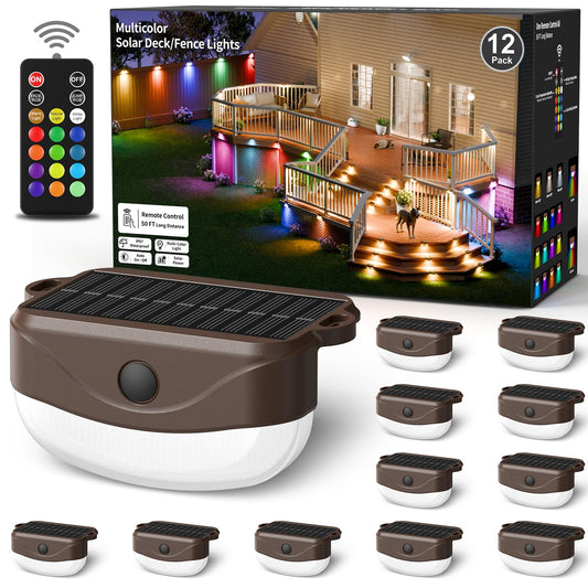 Rynx | Hicotet Solar Fence Light With Remote Control, 15 Multicolored Solar Powered Outdoor Step Lights, Ip67 Waterproof Led Rgbyw Col