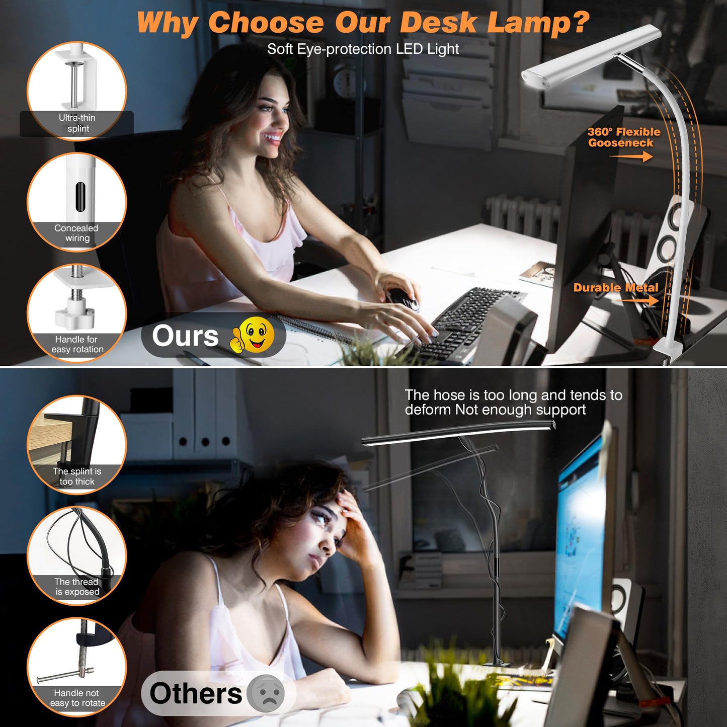Rynx | Airlonv LED Desk Lamp, Eye-Friendly Light With Stepless Dimmer, Flexible Goose Neck, White