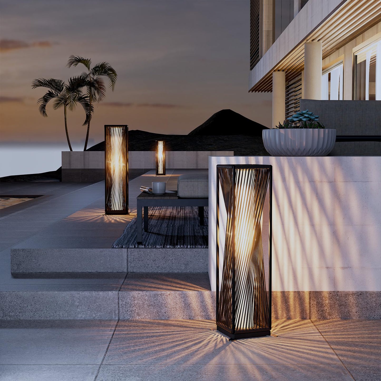 Rynx | Solar Yard Brown Resin Rattan Outdoor Solar Floor Lamp - waterproof light for garden & yard