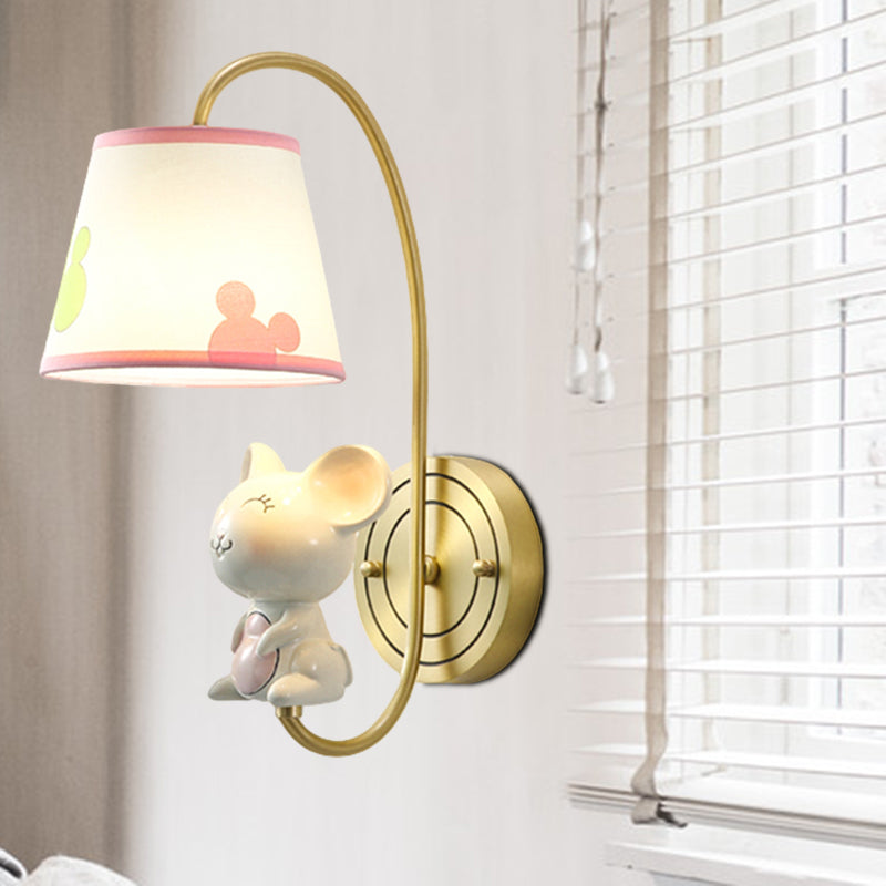 Rynx | Barrel Wall Lamp Fixture Kids Fabric Single Head Gold Wall Light with Cartoon Pig/Mouse/Dragon Decoration