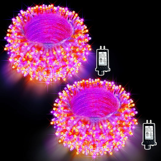 Rynx | Jxledayy 2 Pack Each 66Feet 200 Led Halloween Lights Outdoor Decorations 8 Modes Fairy Lights Plug In String Lights With Timer For Outdoor House Garden Tree Stair Party Holiday Decor - Orange And Purple
