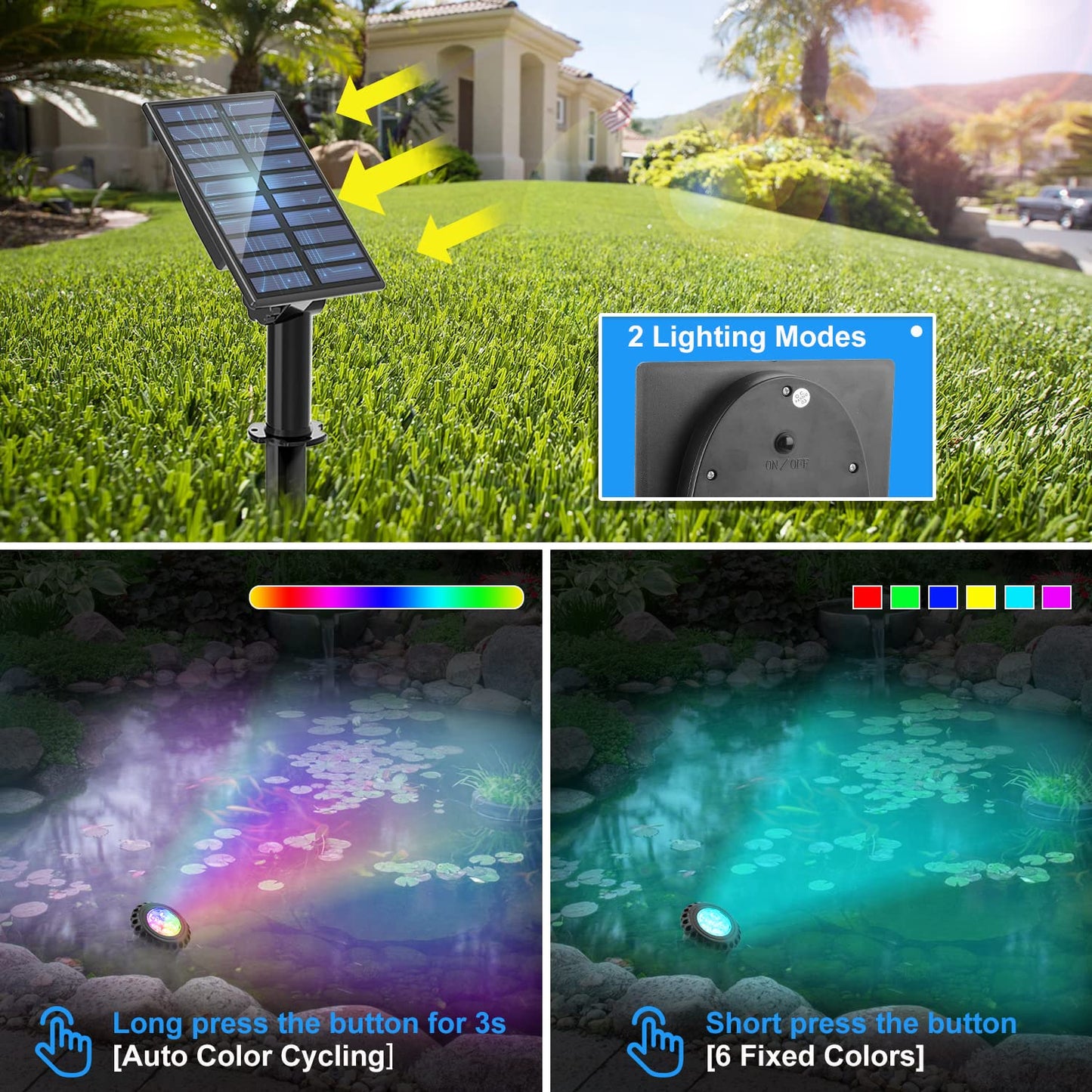 Rynx | T-Sun Sunlit Fountain Light - Rgb Color Changing Submersible Led For Pond, Aquarium & Garden
