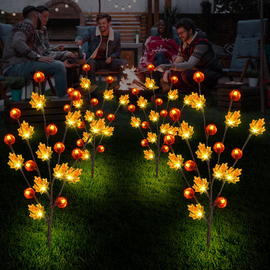 Rynx | Behiller Autumn Jewelry Solar Garden Lighting - 4 Pack 80Led Pumpkin & Maple Leaf For Roof Party