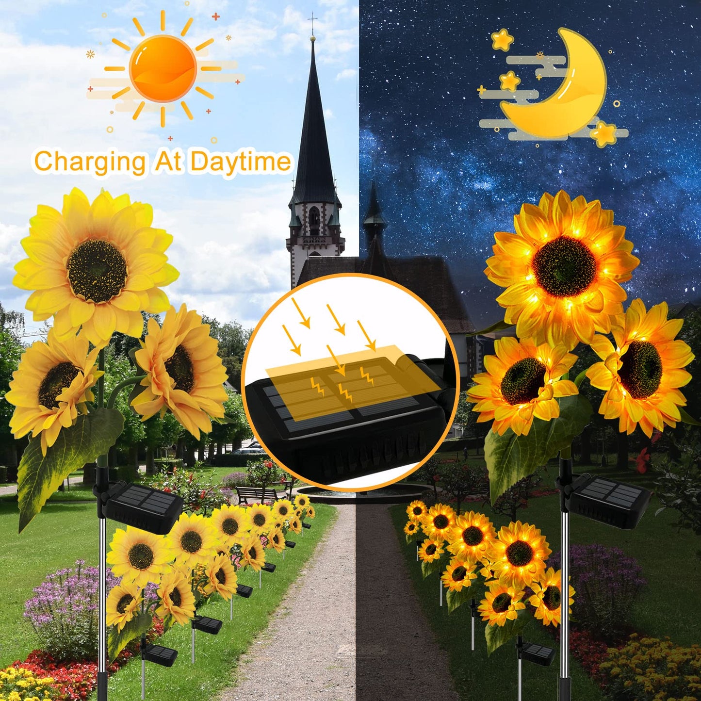 Rynx | Nooneast 3 Pack Sunflower Light Sources - Yellow Led Waterproof Garden Decoration For Terrace & Garden