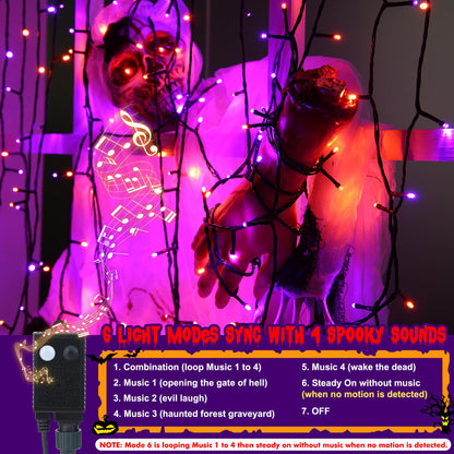 Rynx | Toodour 82Ft Halloween String Lights, 200 Led Waterproof Motion Sensor, Orange & Purple Decor