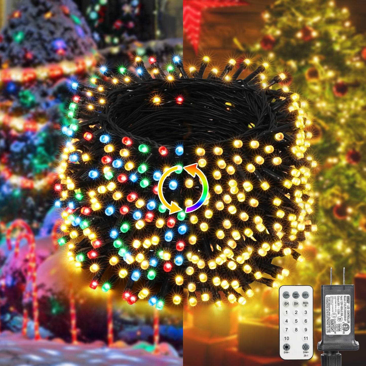 Rynx | Lyhope 98.4Ft 300 Led Christmas Lights, Warm White & Multi Color, Remote Control 11 Modes For Outdoor/Indoor