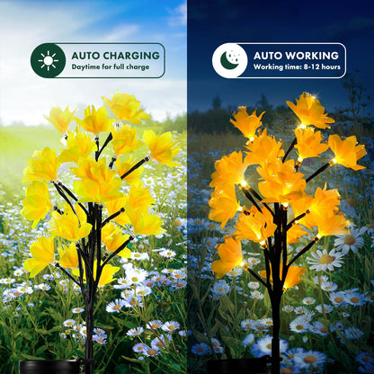 Rynx | Maggift Sunlight Outdoor Garden, 4 Pack Waterproof Led Lily Flowers, Yellow Landscape Lights