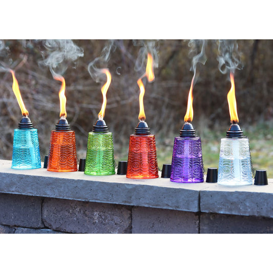 Rynx | Seraphic Citronella Oil Lamp Torch Set With 6 - Glass Table Lights For Terrace & Garden
