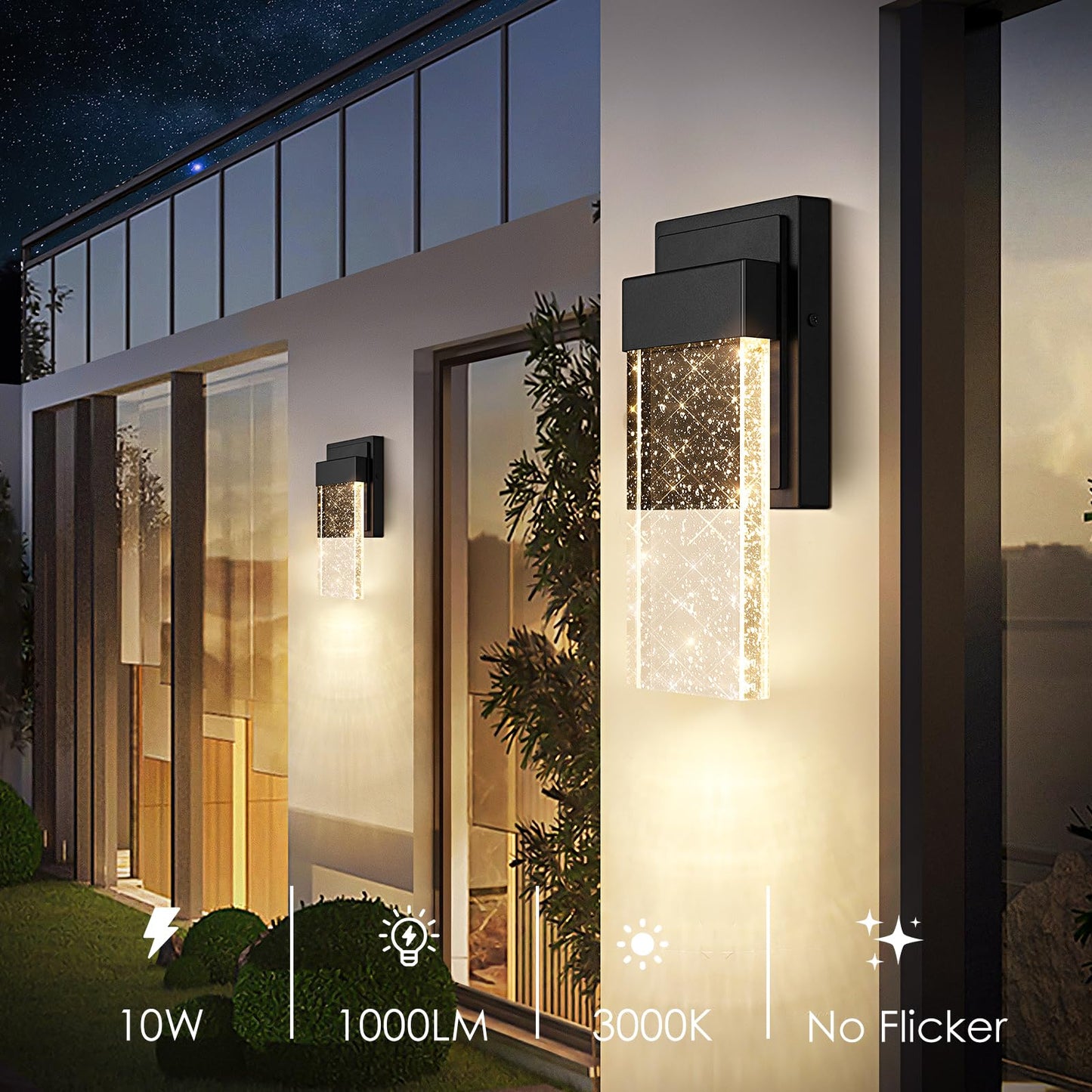 Rynx | Beslowe Waterproof Outdoor Wall Lamp, Crystal Bubble Glass, 10W LED Wall Lamp, 3000K