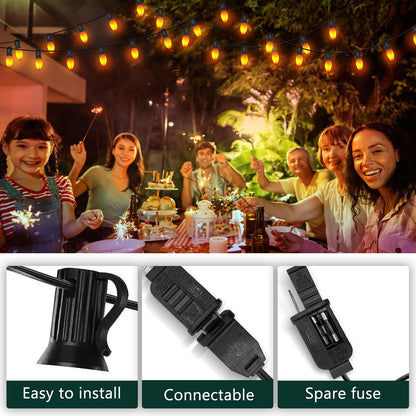 Rynx | Konictom 25Ft Orange Led Light Chains, Waterproof C7 Bulbs For Halloween & Holiday Decor
