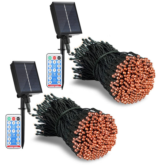 Rynx | Gnixling Orange Halloween Lights, 2 Pack Each 105Ft 300Led Solar Halloween Decorations Outdoor, 8 Modes Solar Halloween Lights For Halloween Decorations (Orange)