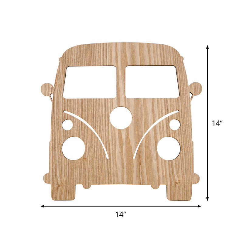 Rynx | Modern LED Wall Lamp with Wooden Shade Beige Car/Pineapple/Cactus Wall Mounted Light for Bedroom