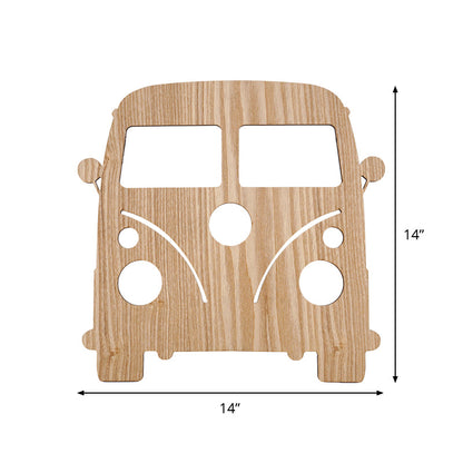 Rynx | Modern LED Wall Lamp with Wooden Shade Beige Car/Pineapple/Cactus Wall Mounted Light for Bedroom
