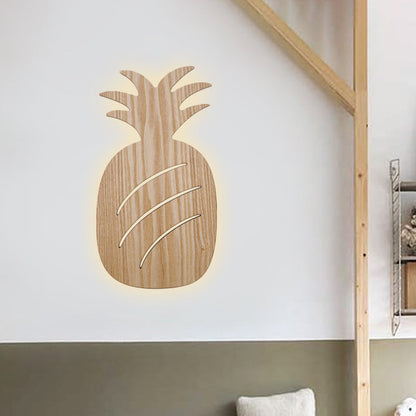 Rynx | Modern LED Wall Lamp with Wooden Shade Beige Car/Pineapple/Cactus Wall Mounted Light for Bedroom