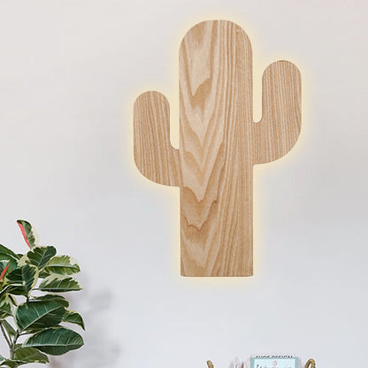 Rynx | Modern LED Wall Lamp with Wooden Shade Beige Car/Pineapple/Cactus Wall Mounted Light for Bedroom
