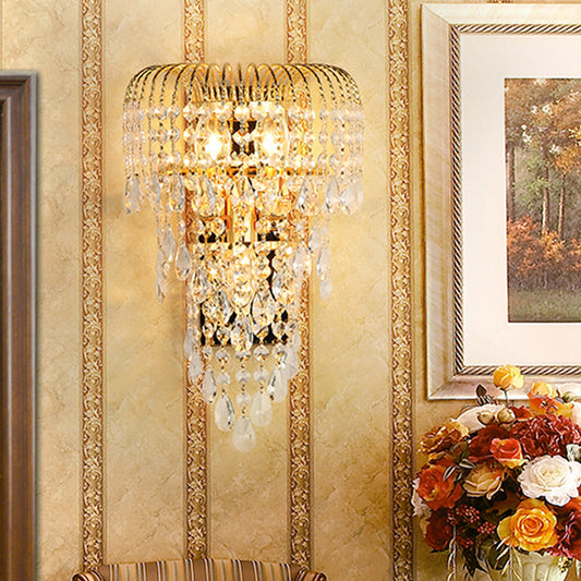 Rynx | Cascading Crystal Strand Wall Lamp Traditional 3 Lights Living Room Wall Light in Gold
