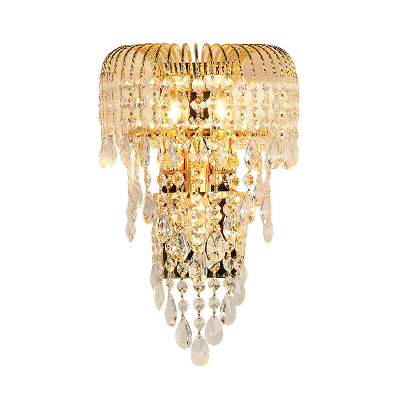 Rynx | Cascading Crystal Strand Wall Lamp Traditional 3 Lights Living Room Wall Light in Gold
