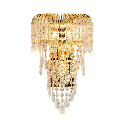 Rynx | Cascading Crystal Strand Wall Lamp Traditional 3 Lights Living Room Wall Light in Gold