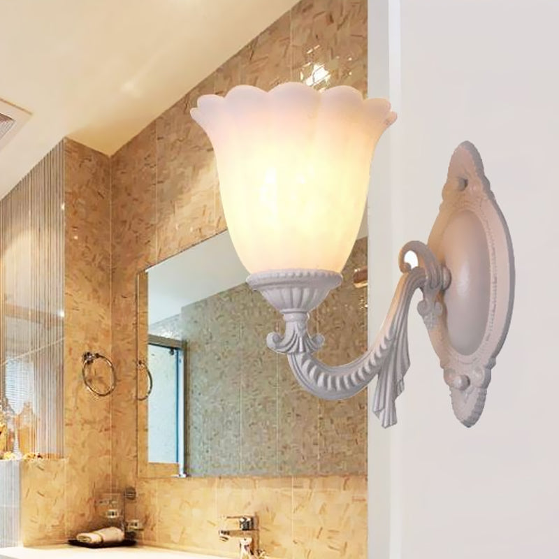 Rynx | Flower white glass wall lamp vintage 1/2 bulb living room wall-mounted lighting with curved arm