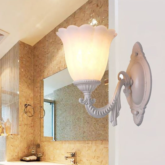 Rynx | Flower white glass wall lamp vintage 1/2 bulb living room wall-mounted lighting with curved arm
