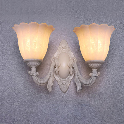 Rynx | Flower white glass wall lamp vintage 1/2 bulb living room wall-mounted lighting with curved arm