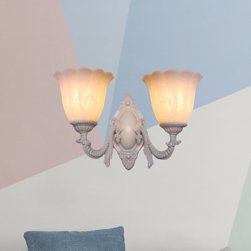 Rynx | Flower white glass wall lamp vintage 1/2 bulb living room wall-mounted lighting with curved arm