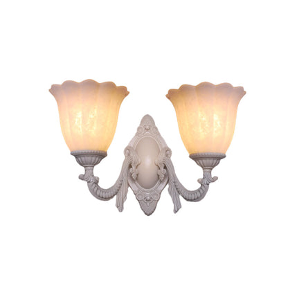 Rynx | Flower white glass wall lamp vintage 1/2 bulb living room wall-mounted lighting with curved arm