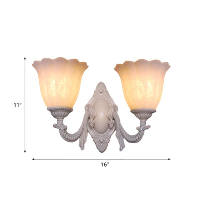 Rynx | Flower white glass wall lamp vintage 1/2 bulb living room wall-mounted lighting with curved arm