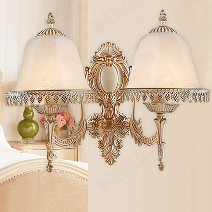 Rynx | 1/2 Lichten Bell Wall Lamp Classic Beige Frosted Glass Wall Mounted Lighting Fixture for Living Room