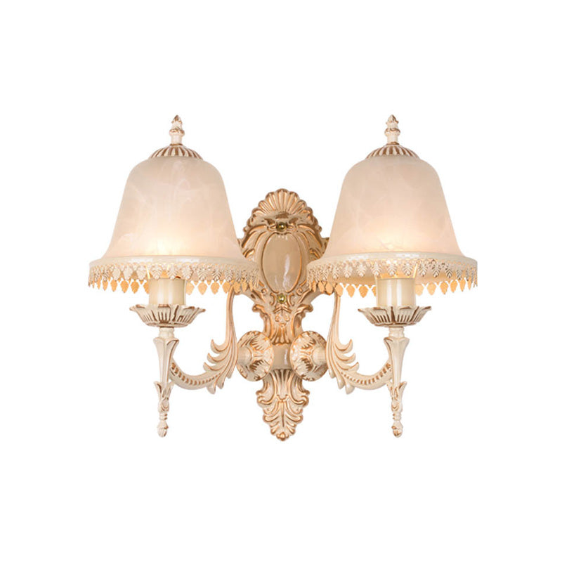 Rynx | 1/2 Lichten Bell Wall Lamp Classic Beige Frosted Glass Wall Mounted Lighting Fixture for Living Room
