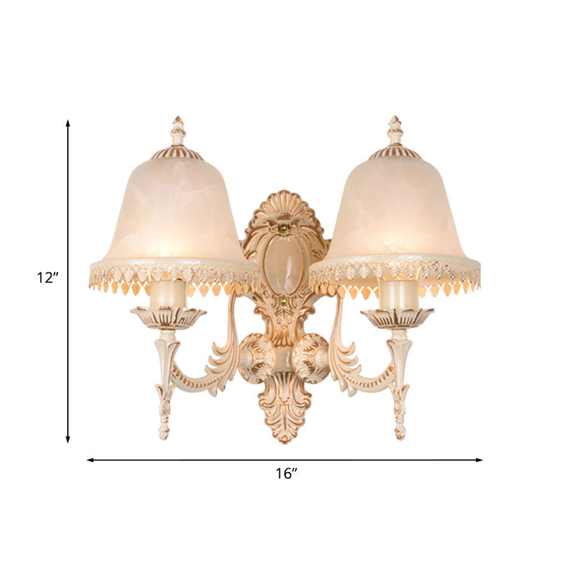 Rynx | 1/2 Lichten Bell Wall Lamp Classic Beige Frosted Glass Wall Mounted Lighting Fixture for Living Room