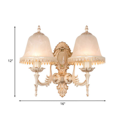 Rynx | 1/2 Lichten Bell Wall Lamp Classic Beige Frosted Glass Wall Mounted Lighting Fixture for Living Room