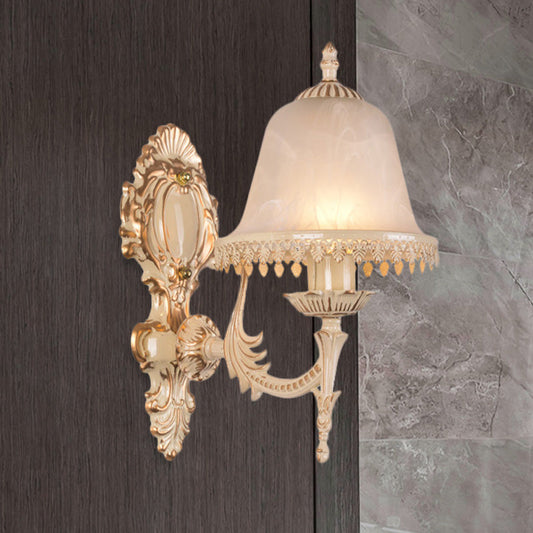 Rynx | 1/2 Lichten Bell Wall Lamp Classic Beige Frosted Glass Wall Mounted Lighting Fixture for Living Room