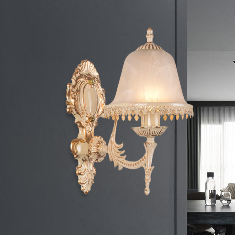 Rynx | 1/2 Lichten Bell Wall Lamp Classic Beige Frosted Glass Wall Mounted Lighting Fixture for Living Room