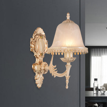 Rynx | 1/2 Lichten Bell Wall Lamp Classic Beige Frosted Glass Wall Mounted Lighting Fixture for Living Room