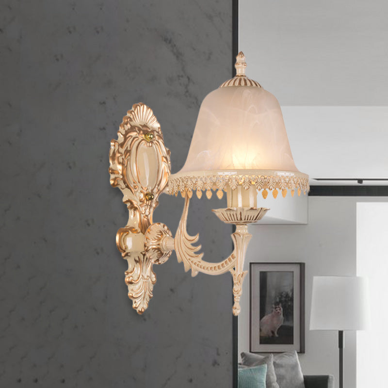 Rynx | 1/2 Lichten Bell Wall Lamp Classic Beige Frosted Glass Wall Mounted Lighting Fixture for Living Room