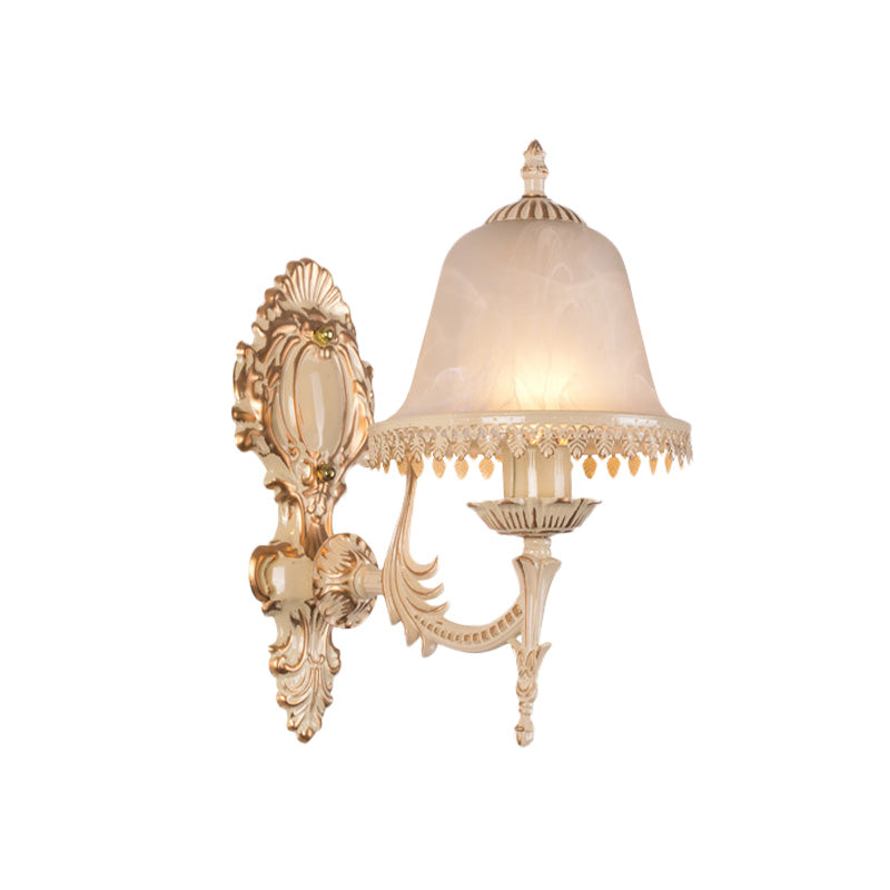 Rynx | 1/2 Lichten Bell Wall Lamp Classic Beige Frosted Glass Wall Mounted Lighting Fixture for Living Room