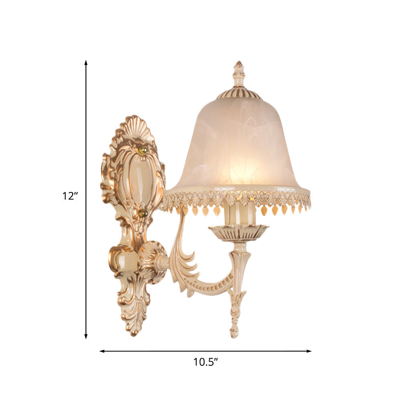 Rynx | 1/2 Lichten Bell Wall Lamp Classic Beige Frosted Glass Wall Mounted Lighting Fixture for Living Room