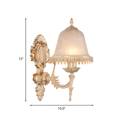 Rynx | 1/2 Lichten Bell Wall Lamp Classic Beige Frosted Glass Wall Mounted Lighting Fixture for Living Room