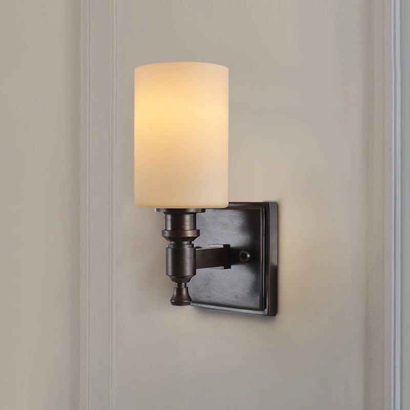 Rynx | Black column wall lamp traditional frosted glass single light living room wall light