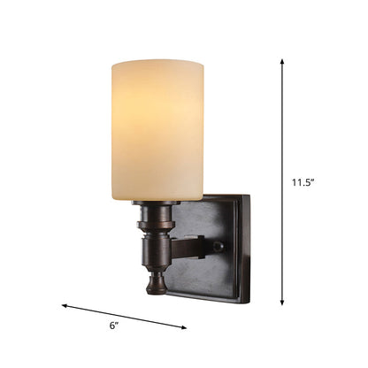 Rynx | Black column wall lamp traditional frosted glass single light living room wall light